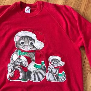 Vintage granny ugly Christmas sweater with cats